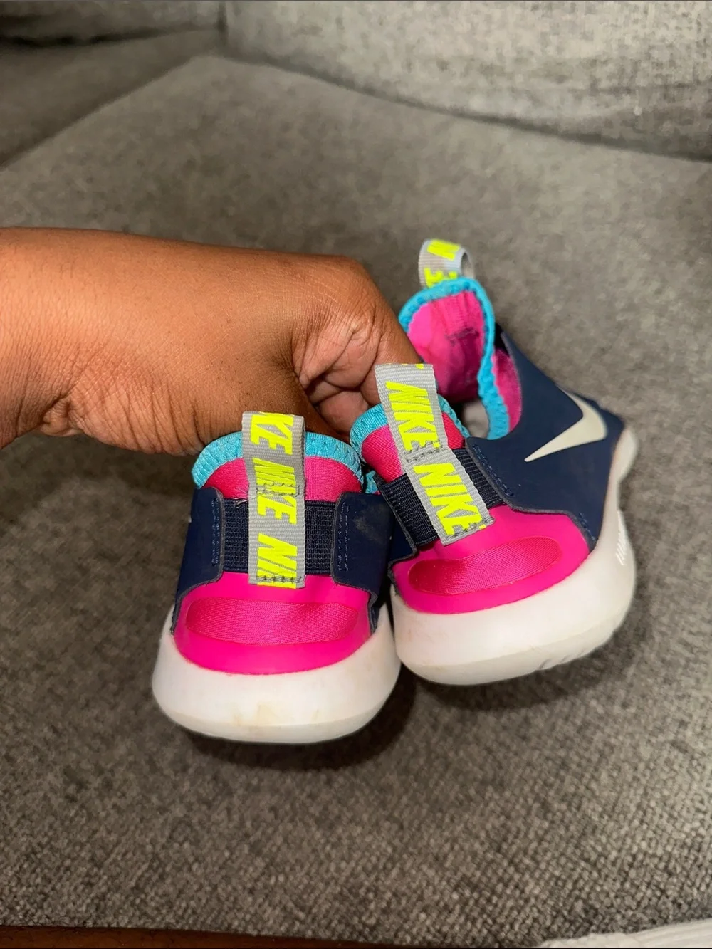 Nike Kids Slip-On Sneakers in Blue, Pink & Yellow